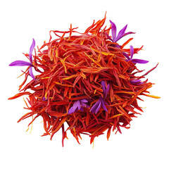 Fototapeta premium Vibrant saffron threads with purple petals isolated on a Transparent background for culinary and medicinal uses, Saffron isolated on PNG background