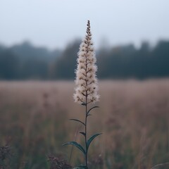 Fototapeta premium Fluffy flower, field, foggy autumn, nature, serene