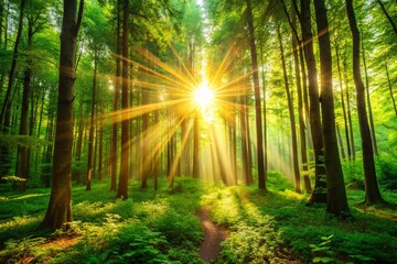 Obraz premium Sunbeams Through Forest Canopy: Vertical Smartphone Background Video