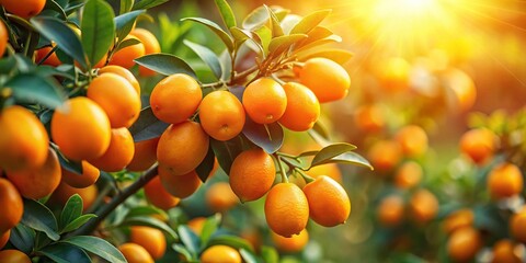 Sun-drenched Kumquat Grove, Lush Citrus Orchard Landscape