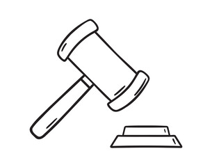 auction hammer doodle hand drawn icon. Outline drawing judge hammer line clipart symbol