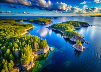 Obraz premium Surreal Aerial Panorama: Skuleskogen National Park's Archipelago, Sweden