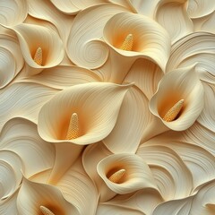 The incorporation of Golden Calla Lilies, Stucco Stems, and Leaves in the 3D floral background yields a look that is both elegant and sophisticated