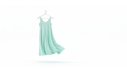 Mint Green Sundress on Hanger - Elegant mint green sundress hanging on a clothes hanger against a white background. Perfect for summer fashion