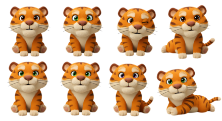 Adorable Cartoon Tiger Group Poses
