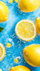 Juicy lemons floating in bubbly water