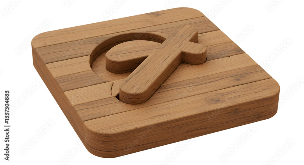Poster 3d wooden texture block with abstract design isolated on black background