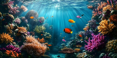 Obraz premium Explore the vibrant underwater world, showcasing marine life and coral reefs in all their beauty and diversity