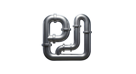 Silver pipes intricately connect on a black background forming an interesting pattern