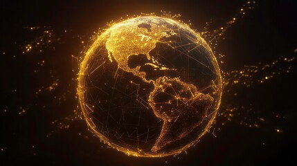 A glowing representation of Earth, interconnected by digital lines and points, symbolizing global connectivity and advanced technology