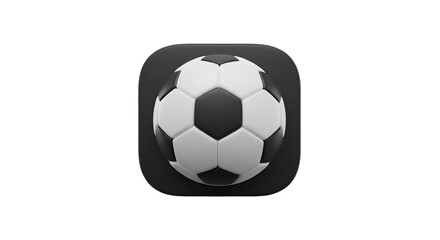 Obraz premium Soccer ball with black and white pentagons on a dark square background. Clean design