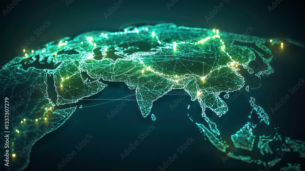 Aufkleber a glowing representation of earth, interconnected by digital lines and points, symbolizing global co