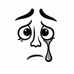 Crying face expressing sorrow in vector art style, emotional symbolism