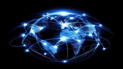 A glowing representation of Earth, interconnected by digital lines and points, symbolizing global connectivity and advanced technology