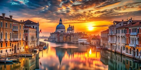 Fototapeta premium Venetian Sunrise: Double Exposure of Grand Canal & Dogana Da Mar
