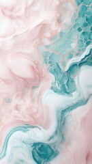 Obraz premium Soft pastel hues of pink and turquoise swirl together in a fluid, marble-like pattern with delicate golden accents.