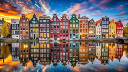Vibrant Amsterdam Canal Houses Oil