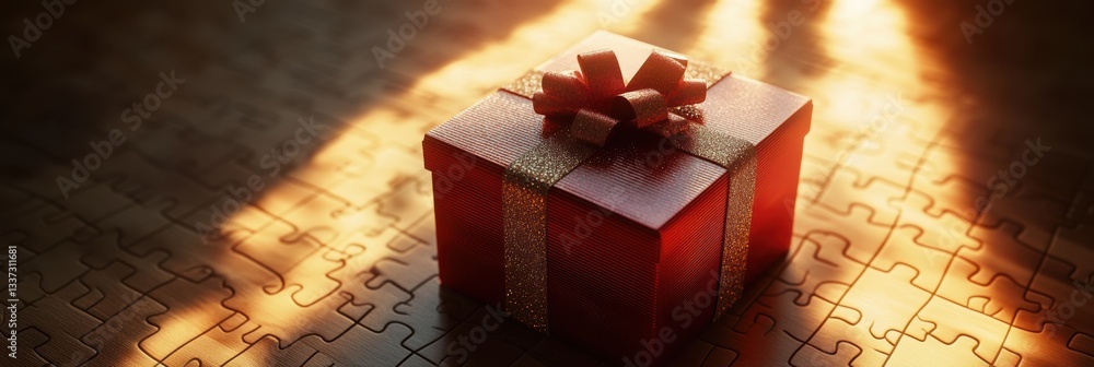 Poster gift box illuminated by light creating a captivating puzzle effect