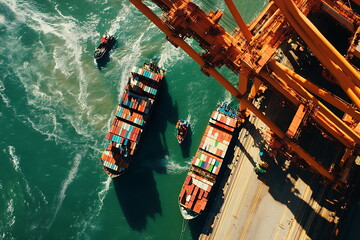 Aerial view of a cargo ship loading