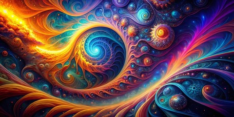 Vibrant Swirling Fractal Art: Abstract Psychedelic Background