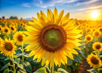 Fototapeta premium Vibrant Yellow Sunflower Field Close-Up: Summer Nature Photography