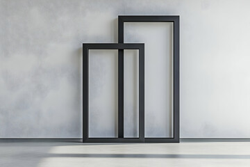 A set of black frames ready for customization, standing alone in a modern living room with minimalist d?(C)cor. 40k, , high resolution