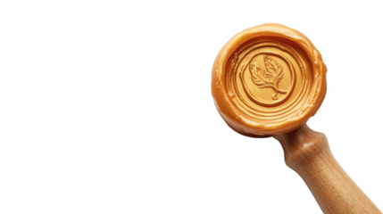 Golden wax seal isolated on white background