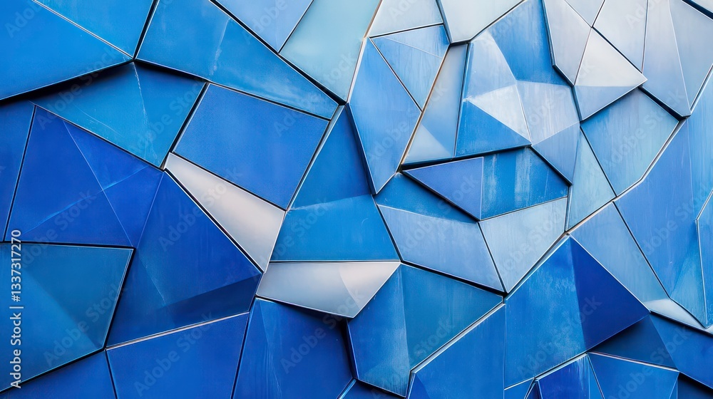 Poster a close-up view of blue geometric shapes interconnected by lines, creating a modern and abstract des