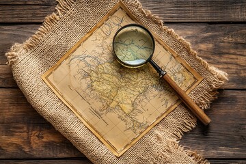 Vintage Map with Magnifying Glass - Exploring History