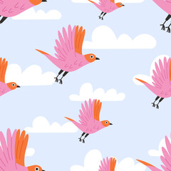 Naklejka premium Flying Birds seamless pattern