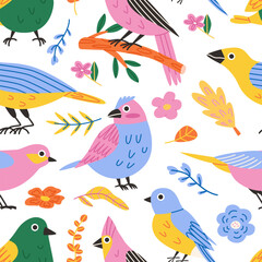 Various colorful birds seamless pattern