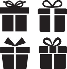 set of gift icons, box, present, bonus, surprise black icons, decoration