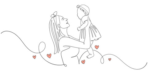 Mother and baby line art style vector illustration, mothers day celebration illustration