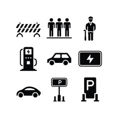 City Icons — Monoline Series Car parking icon set. Vector EPS 10 Road Trip Icons — Monoline Series Set of parking signs. Car parking icons. Road signs, street, vector. Car parking icon
