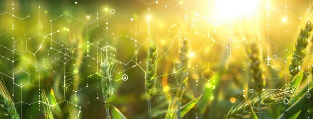 Wheat Field with Digital Overlay at Sunset