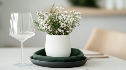 Fototapeta premium st patricks day decor, fresh flowers and clover details in a handmade st patricks day centerpiece brighten up a dining table in a sunny home