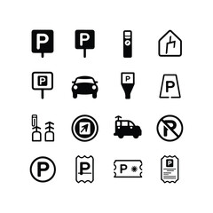 City Icons — Monoline Series Car parking icon set. Vector EPS 10 Road Trip Icons — Monoline Series Set of parking signs. Car parking icons. Road signs, street, vector. Car parking icon