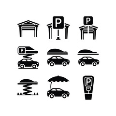 City Icons — Monoline Series Car parking icon set. Vector EPS 10 Road Trip Icons — Monoline Series Set of parking signs. Car parking icons. Road signs, street, vector. Car parking icon