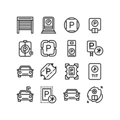 City Icons — Monoline Series Car parking icon set. Vector EPS 10 Road Trip Icons — Monoline Series Set of parking signs. Car parking icons. Road signs, street, vector. Car parking icon