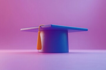 Exaggerated shapes deep shadows form a cartoonish 3D graduation cap adding a fun dynamic vibe with open areas for creative content or captions