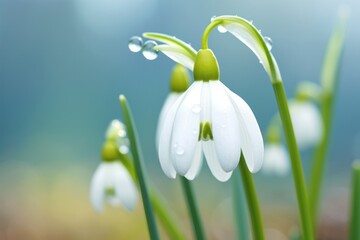 Fototapeta premium Water droplet on snowdrop flower nature outdoors blossom.