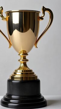 A shiny gold trophy on a white background, symbolizing achievement and success