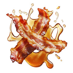 Crispy bacon strips with maple syrup splash, cut out  
