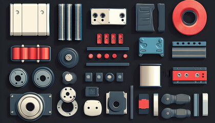 Obraz premium Set of various filters for cars and trucks along with brake pads, background