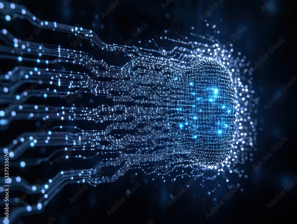 Poster abstract digital representation of a jellyfish with glowing circuits, symbolizing technology
