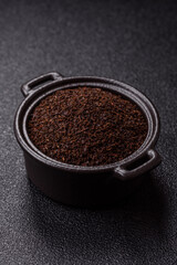 Black tea dry crushed in bowl