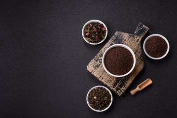 Black tea dry crushed in bowl