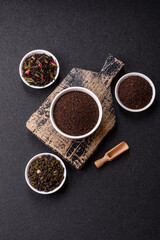 Black tea dry crushed in bowl