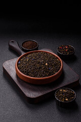 Dry green tea with soursop piece, knapweed petals in bowl