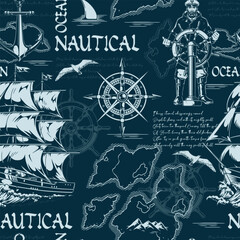 Nautical art with ships and symbols